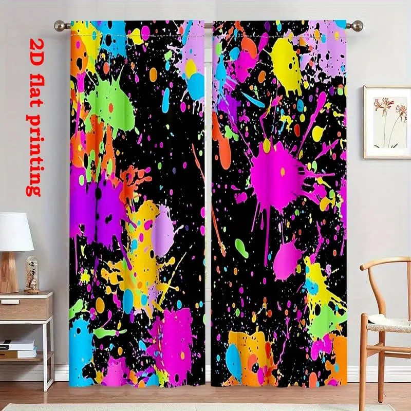 Colorful Paint Splatter Curtain Neon Abstract Art Print Drape Graffiti Style Window Treatment for Living Room Bedroom Home Decor
