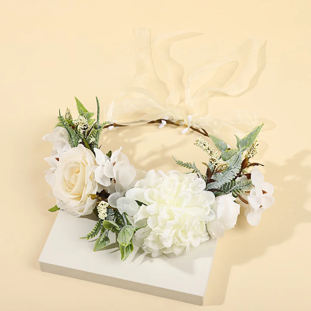 Symulacja wieniec girlanda z kwiatów opaska do włosów wstążka Noiva Decor opaska na głowę weselne przyjęcia ślubne ozdoby do włosów kwiatowa opaska do włosów wieńce — zdjęcie 3