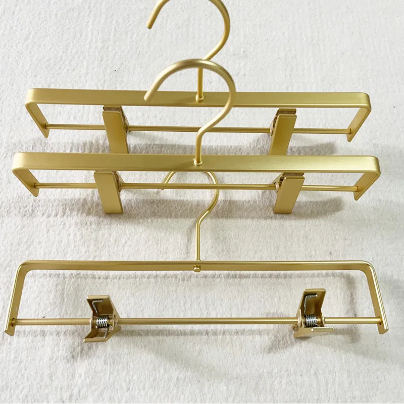 2pcs Traceless Trouser Hangers Anti-slip Golden/Sliver Wardrobe Storage Racks Aluminum Alloy Anti-corrosive Drying Rack Clothes