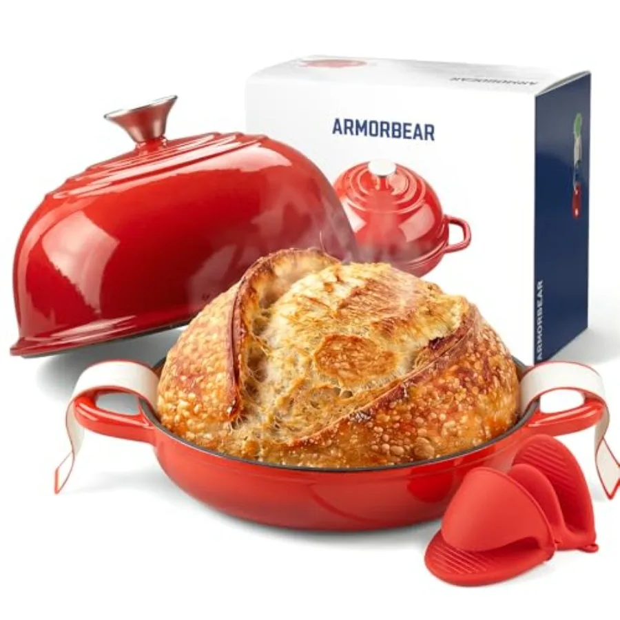 

Чугунная эмалированная круглая кастрюля для выпечки хлеба (5QT) с куполообразной крышкой для выпечки на закваске