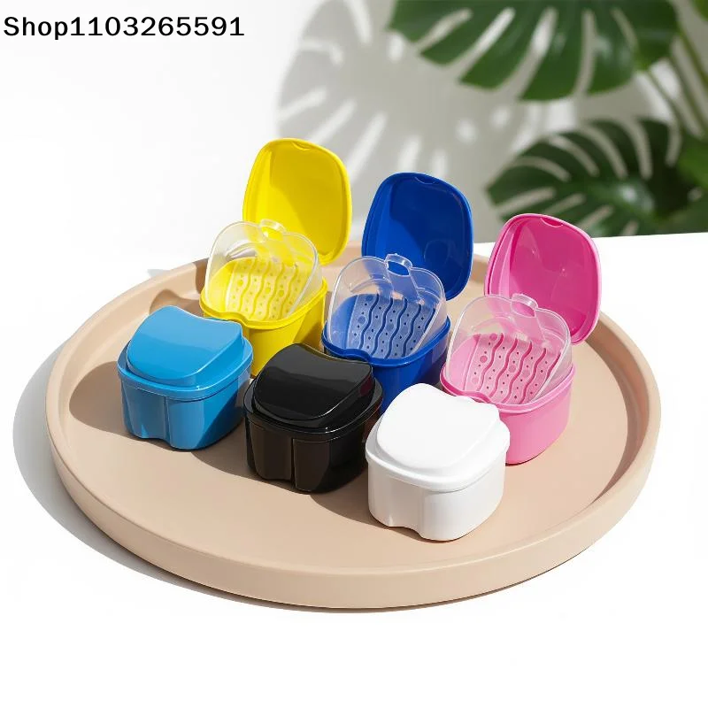 With Hanging Net Container Cleaning Teeth Cases Artificial Tooth Boxes Denture Bath Box Organizer Dental False Teeth Storage Box