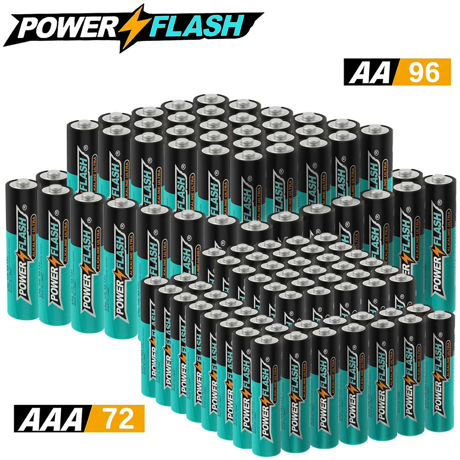 

Powerflash Aaa72 Aa96Pack Batteries Power, Leak-Resistant Design, 15-Year Freshness Guarantee, Alkaline Premium Batteries