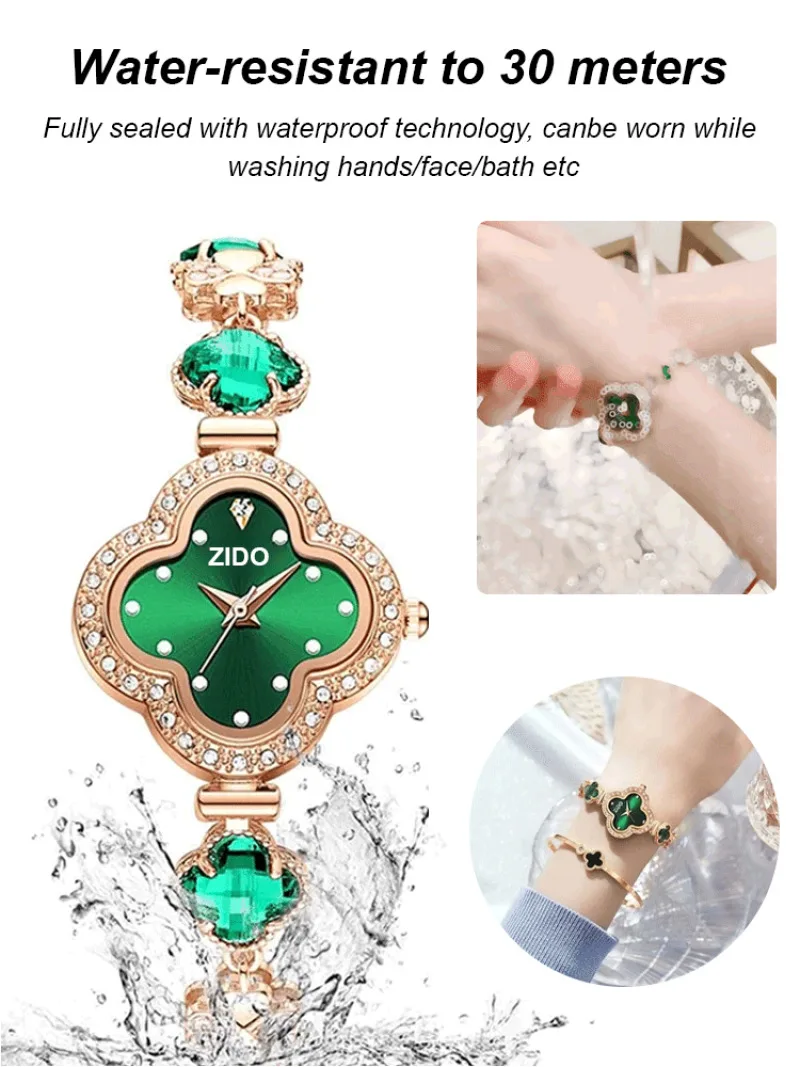 Women\'s light luxury waterproof watch fashionable temperament diamonds high value jade inlay watch