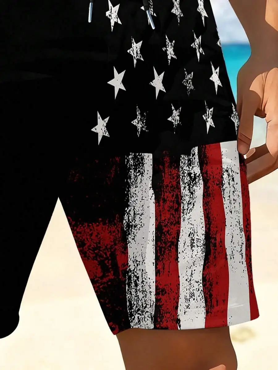

Mens Casual Shorts With American Flag Print, Relaxed Fit For Beach Pool Outdoor