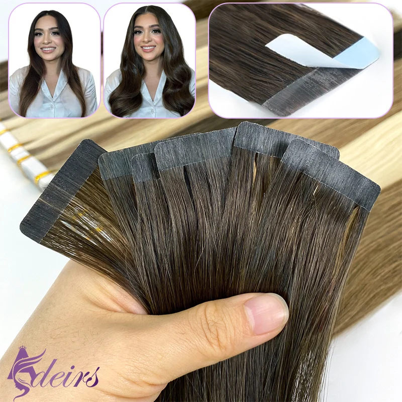 

ADEIRS High Quality Straight Tape In Human Hair Extensions 100% Real Natural Hair Extension Remy Hair Brown Blonde Invisible