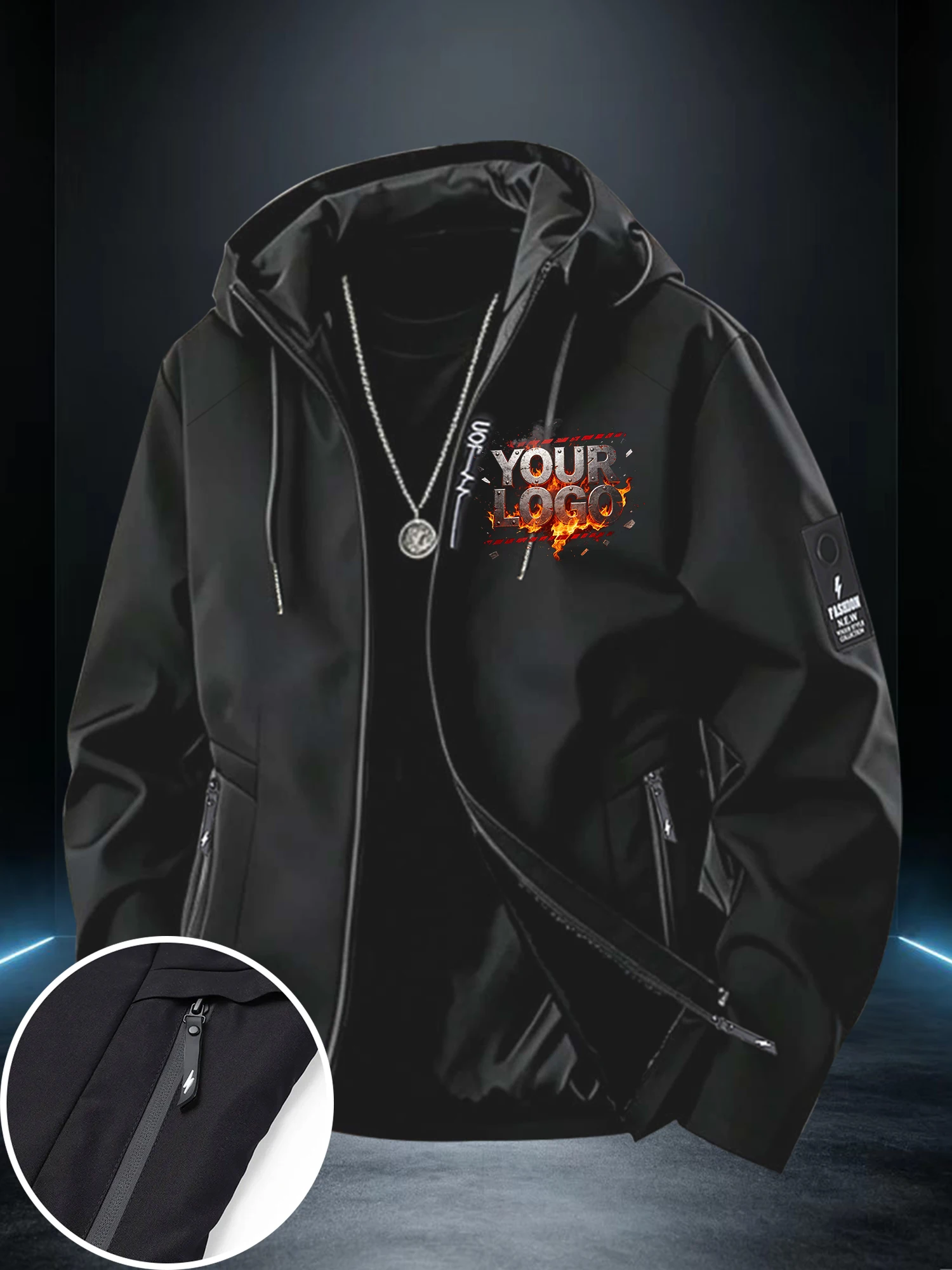 New autumn trendy jacket with customizable chest logo, text, and images, suitable for outdoor cycling and hiking