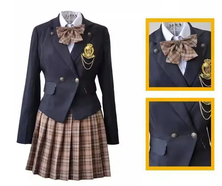 New Spring High School Uniform JK Girls Include Jacket Shirt Skirt Badge Tie