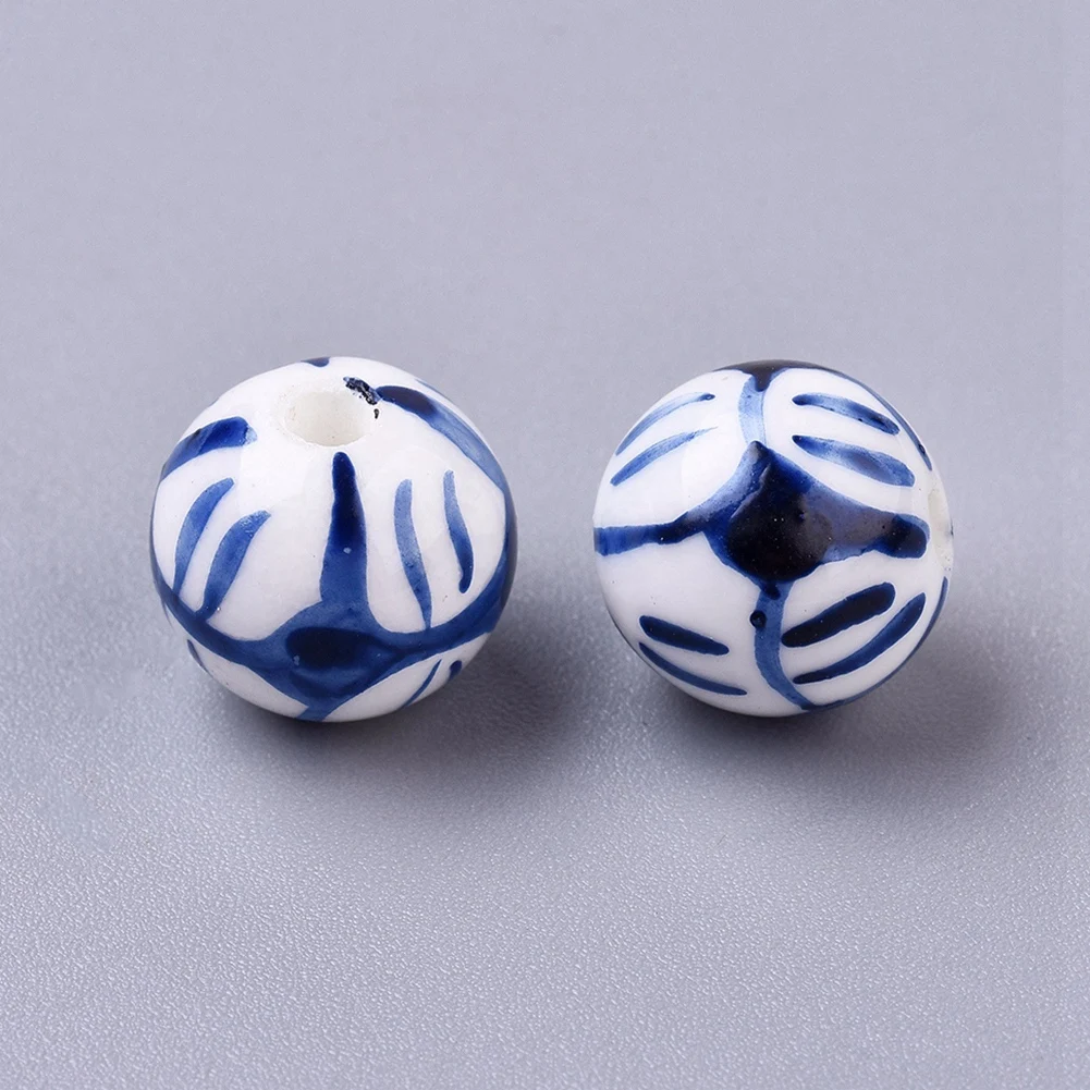 10pcs 12mm Handmade Porcelain Beads Blue & White Round Loose Spacer Beads For Chinese-Style Bracelet Crafts Jewelry Making