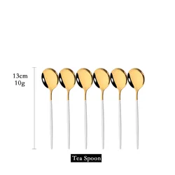 6Pcs Mirror White Gold Tea Spoon Dessert Ice Cream Stainless Steel Spoons Stirring Coffee Spoon Kitchen Accessories Flatware