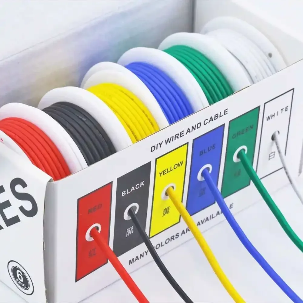 6 Colors Silicone Electrical Wire Insulation Tinned Copper Cable 16-30AWG Stranded Electrical Line Hookup Wire