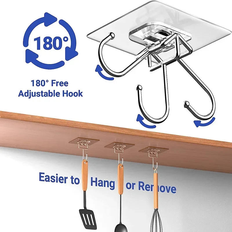 5/10Pcs Large Hooks Heavy Duty 22 lbs Waterproof Adhesive Wall Hooks Nail-Free Transparent Waterproof Hooks for Kitchen Bathroom