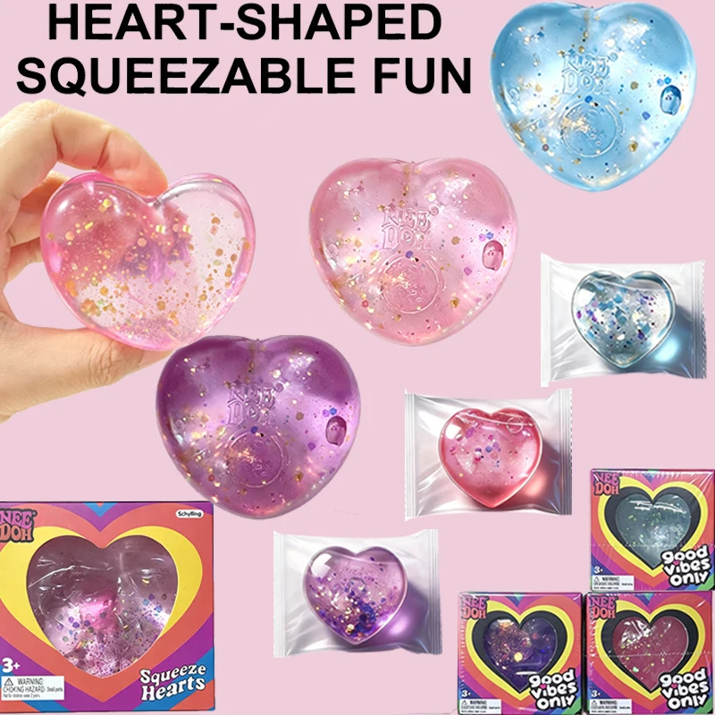 Needoh Good Vibes Only Teenie Heart Squishy Glitter Sensory Toy Non-toxic Maltose Relief Pressure Heal Relax Desk Accessory Gift