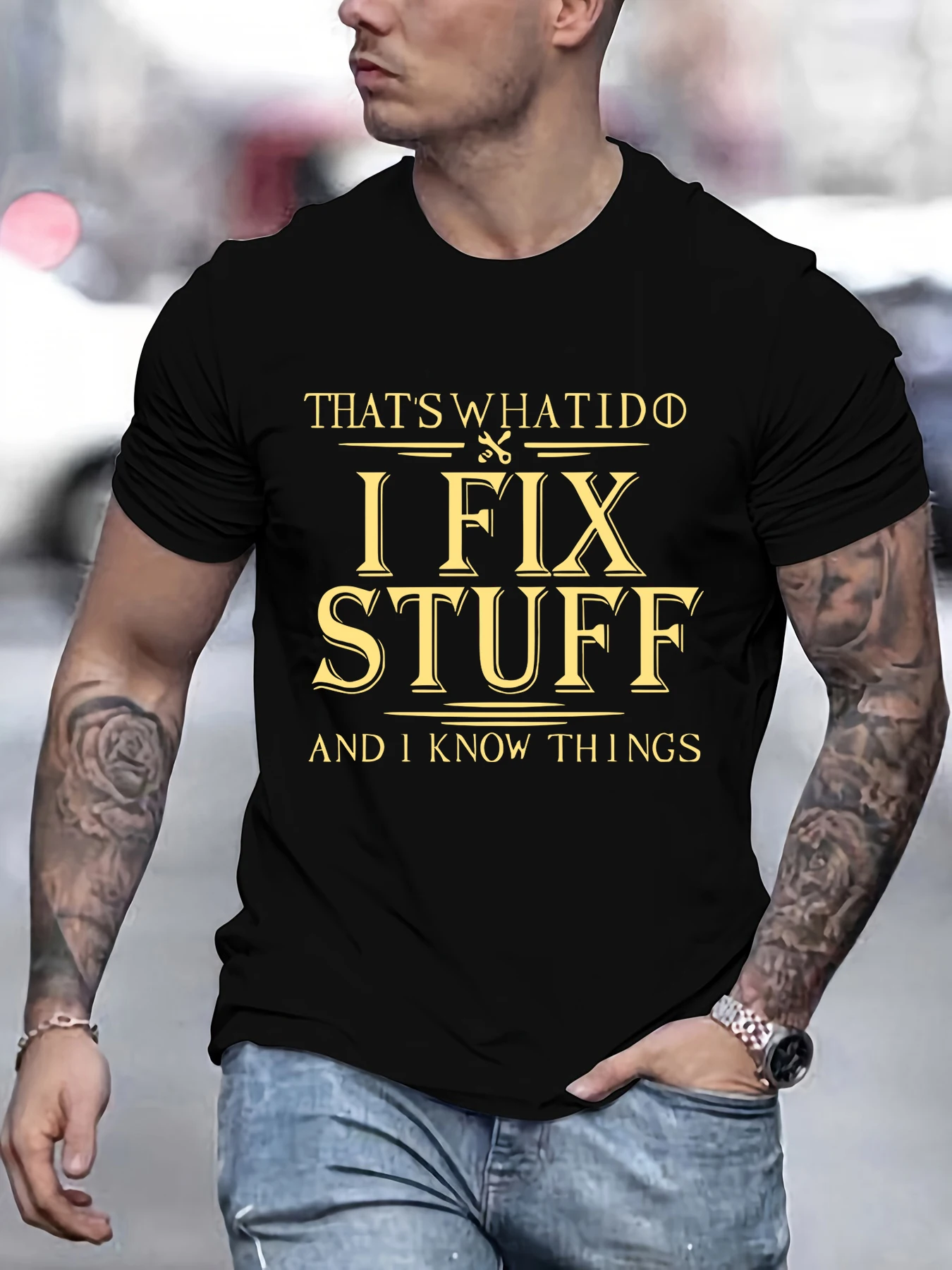 Men's Casual Crew Neck I Fix Stuff Print Short Sleeves T-shirt For Summer 