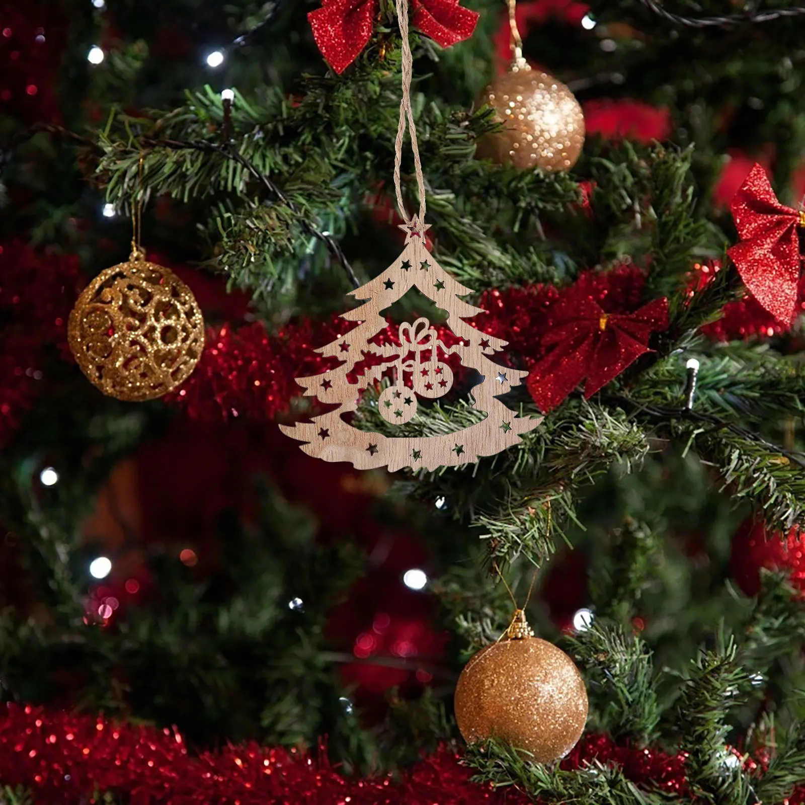 

10 Wooden Hollow Ball Cutting Pendants 80MM Christmas Home Decoration Xmas Tree Pendant Hand Painting Craft DIY Wood Slice