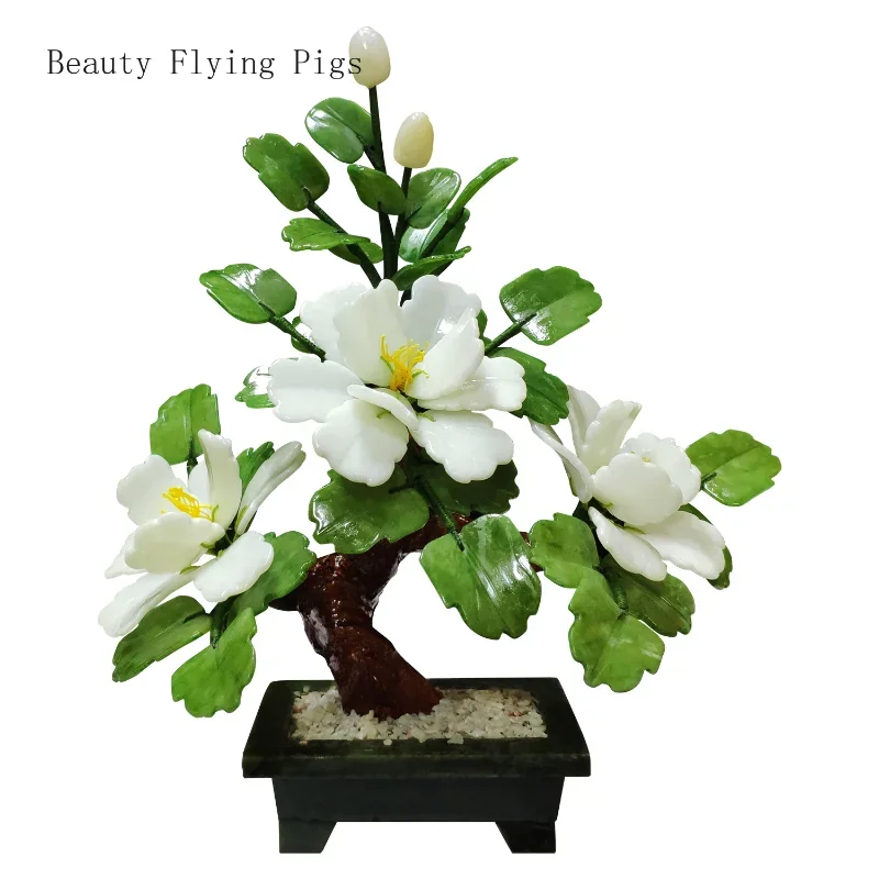 Pre Sale Customized Chinese Creative Jade Carving Flower Tree Living Room Wine Cabinet Office Peony Flower Bonsai Decoration