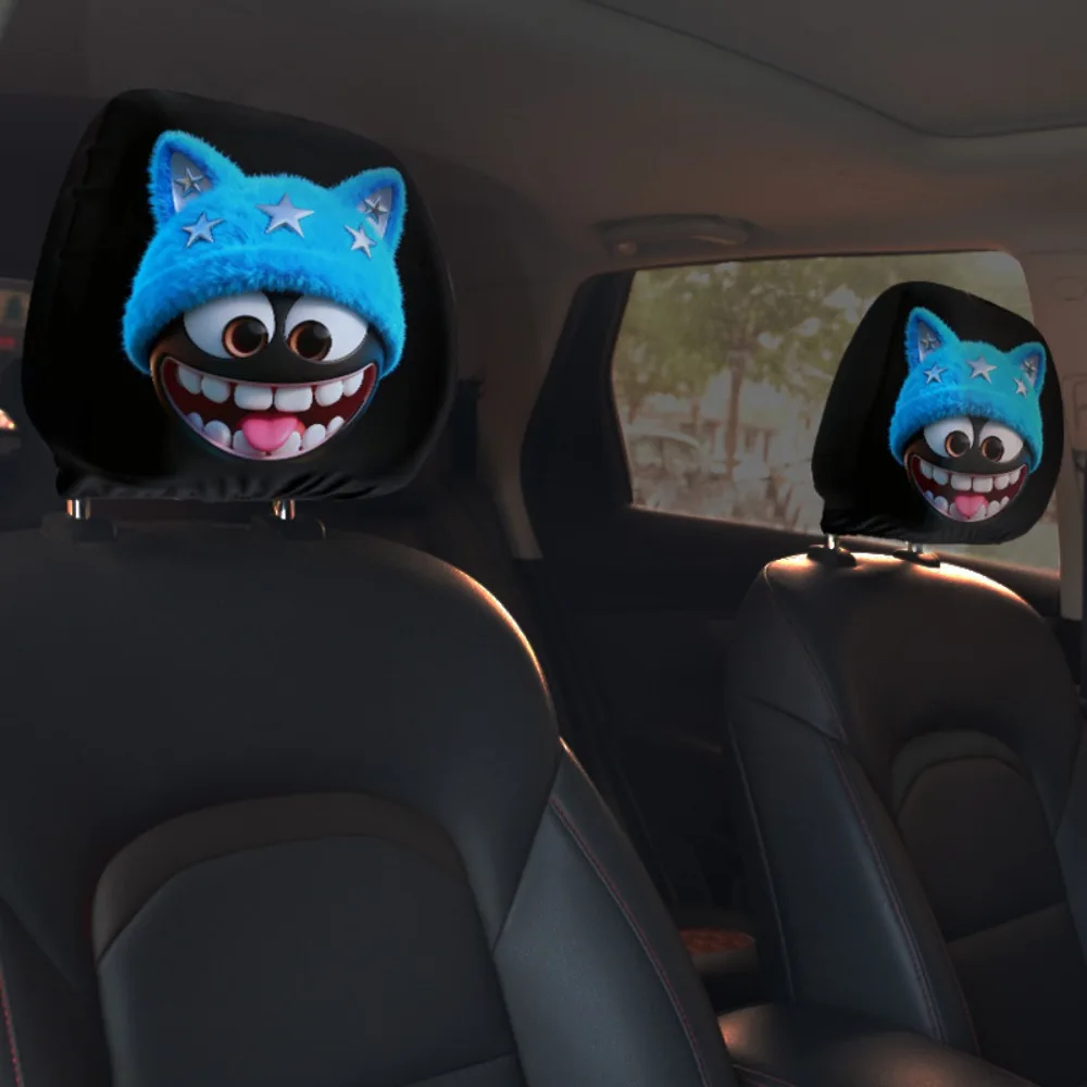 2PCS Elastic Car Headrest Covers Funny Classic Seat Headrest Protectors Exaggerated Expression Theme Cartoon Character