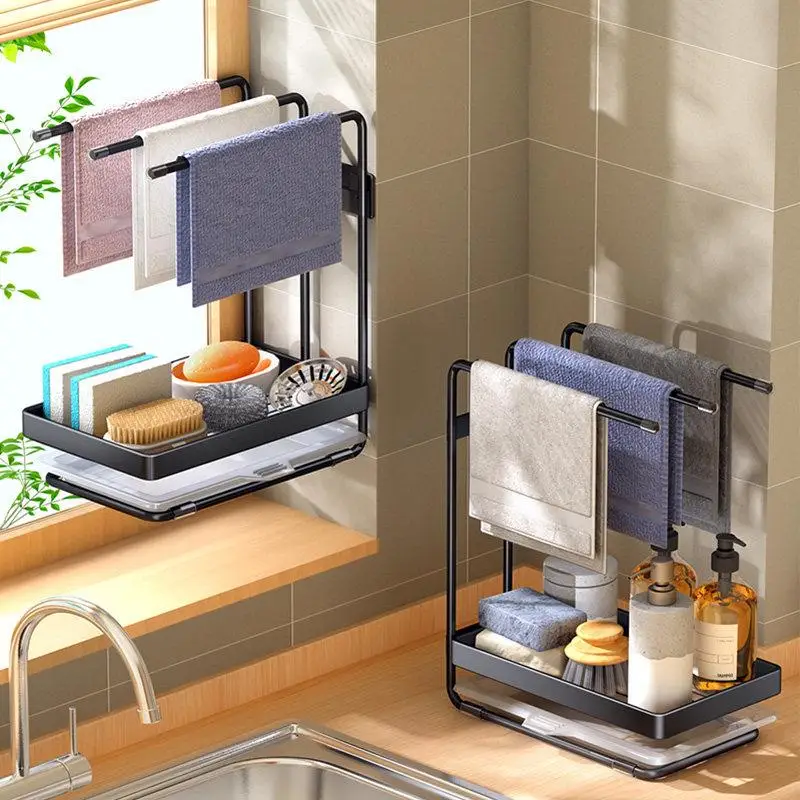 stainless-steel-kitchen-drain-basket-multi-functional-desktop-home-cloth-storage-hanging-towel-rack-sink-organizer-rack