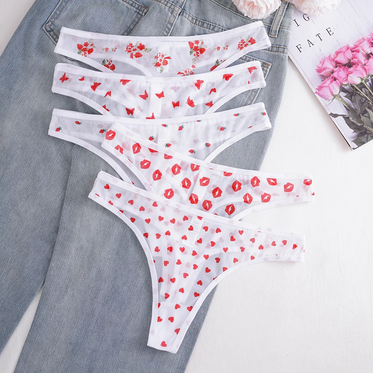 5pcs/Set Print Design Sexy Women thongs Fashion New Panty Underwear Breathable Comfortable Lady g-string Elegant Sexy Lingerie image 3