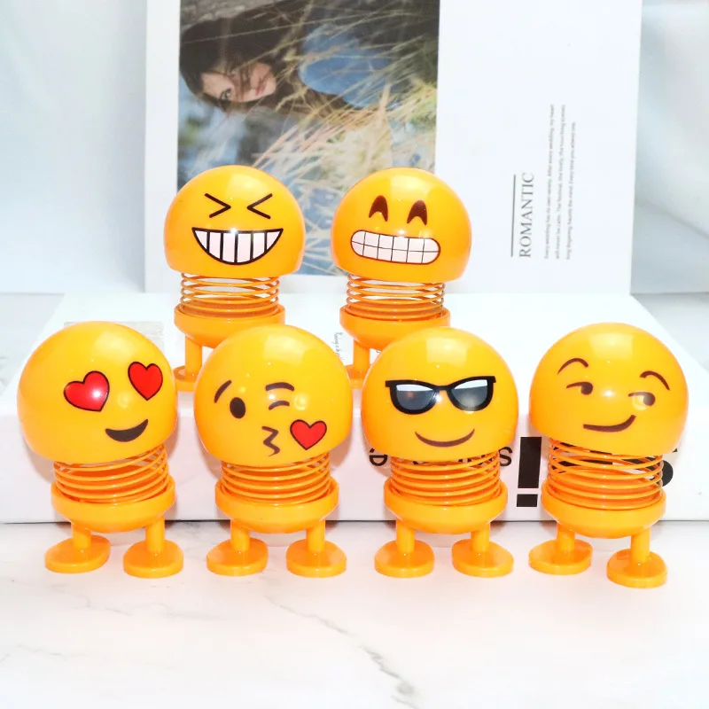 2Pcs Various Funny Expression Dolls With Car Springs Smiling Face Interesting Shake Yellow Funny Interior Decoration Accessories
