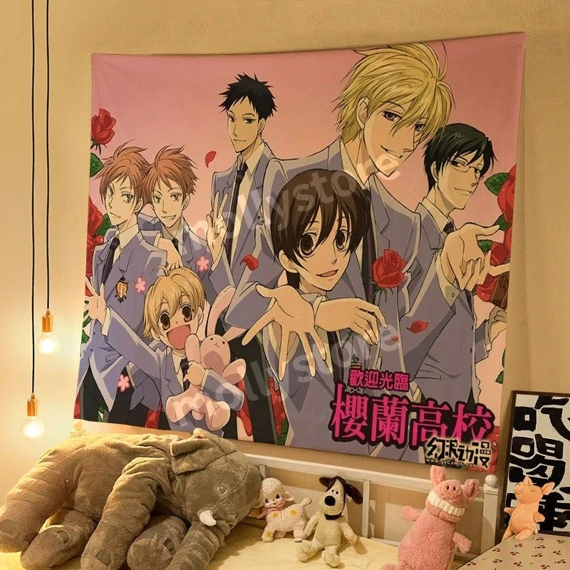 Ouran High School Host Club Anime Tapestry Polyester Wall Hanging Vintage Manga Decor for Bedroom Dorm Photo Backdrop