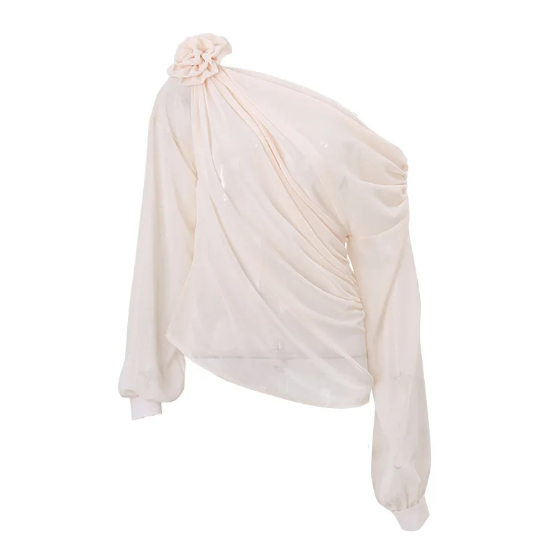 Women Chiffon Blouse Shirt Fashion OL female Tie flowers Slash neck Loose Tops Blouse Summer Female Outwear Blouses