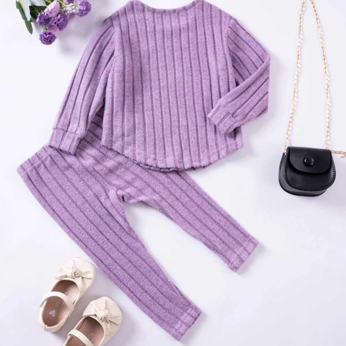 Toddler Girls Autumn Casual Suit Solid Colour Long Sleeve Top + Fashion Pants 2pcs Slim Simple Style Baby Girl Clothing Hot Sale