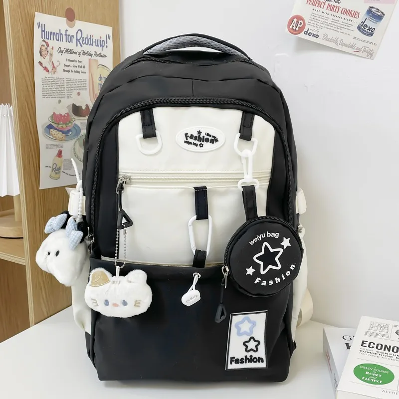 Simple Cute Star Pattern School Bag Large Capacity Wear Resistant Backpack for Student Study Travel Outdoor Camping
