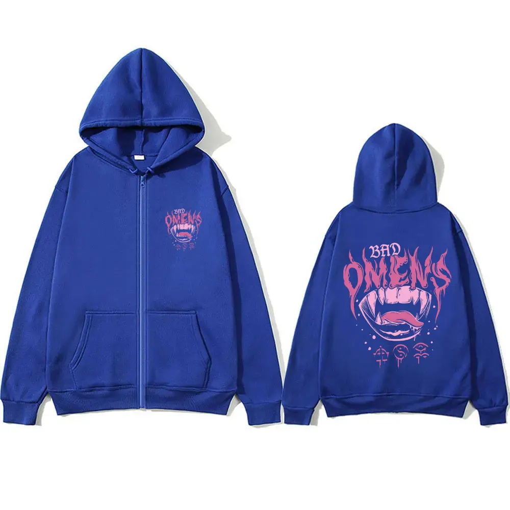 Limited Bad Omens Band Zipper Hoodie Men Women Rock Vintage Oversized Zip Up Jacket Male Fleece Cotton Zip Up Hoodies Streetwear