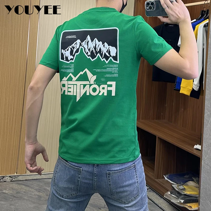 

Men's T-shirts Short-sleeved Youth Fashion Printed Male Tops Mercerized Cotton Bottom Shirt Man Clothing 2023 Summer Style M-7XL