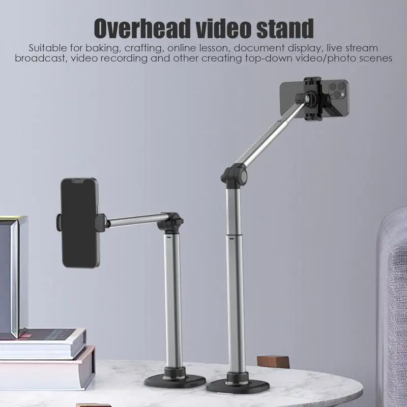 Overhead Phone Mount Overhead Tripod Phone Mount 360 Degree Rotating Aluminum Desktop Stand For Vlogging Photography Online