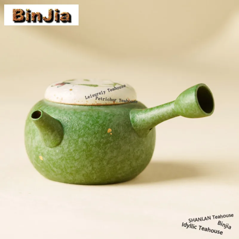 120ml Citrus Green Hand Painted Daisy Side Handle Teapot Handmade Tea Infuser Pot Tea Maker Kettle With Ball Hole Cha Decoration