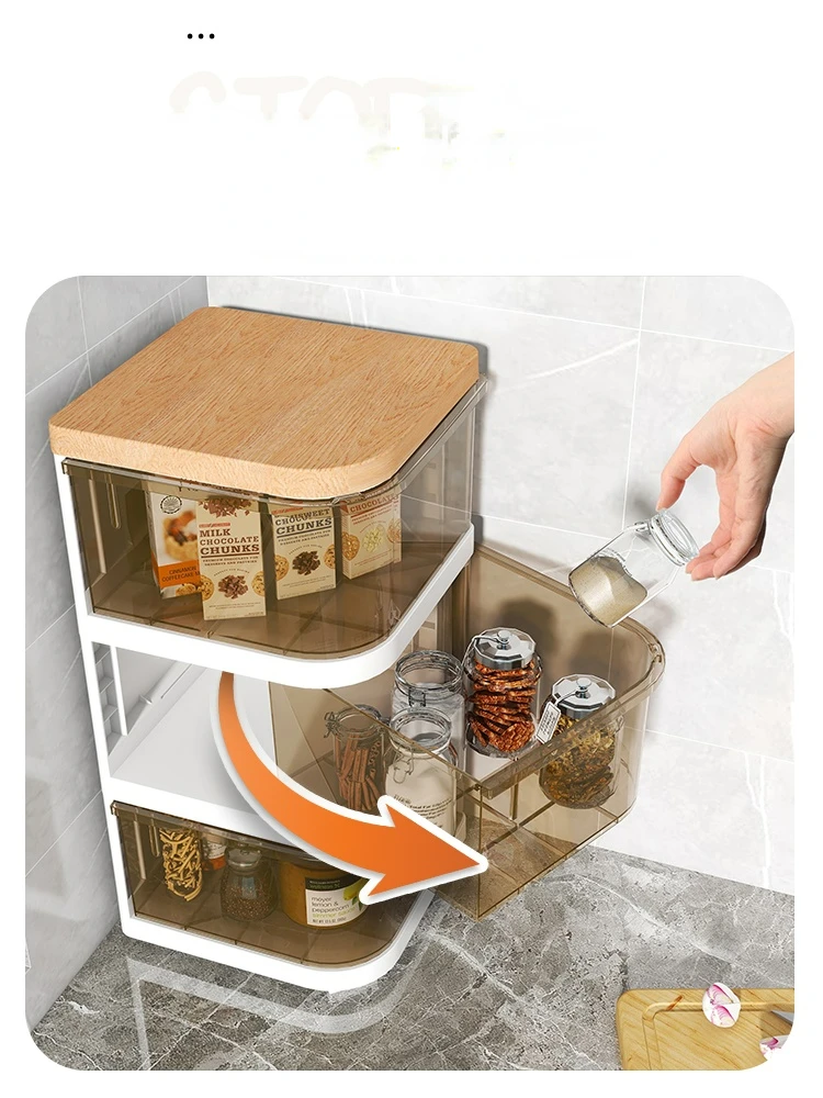 Rotatable Kitchen Seasoning Storage Racks Home Bathroom Corner Storage Cabinet Desktop and Wall Corner Triangular Storage Shelf