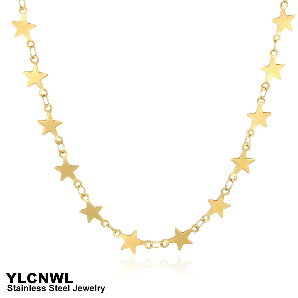 Cute Stainless Steel Five-pointed Star Link Chain Necklaces For Women Gold Silver Color Neck Choker Ladies Jewelry 16-20 Inch