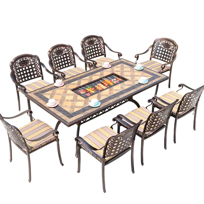 

Outdoor table and chair villa courtyard barbecue cast aluminum chair dining table and chair combination outdoor open-air garden