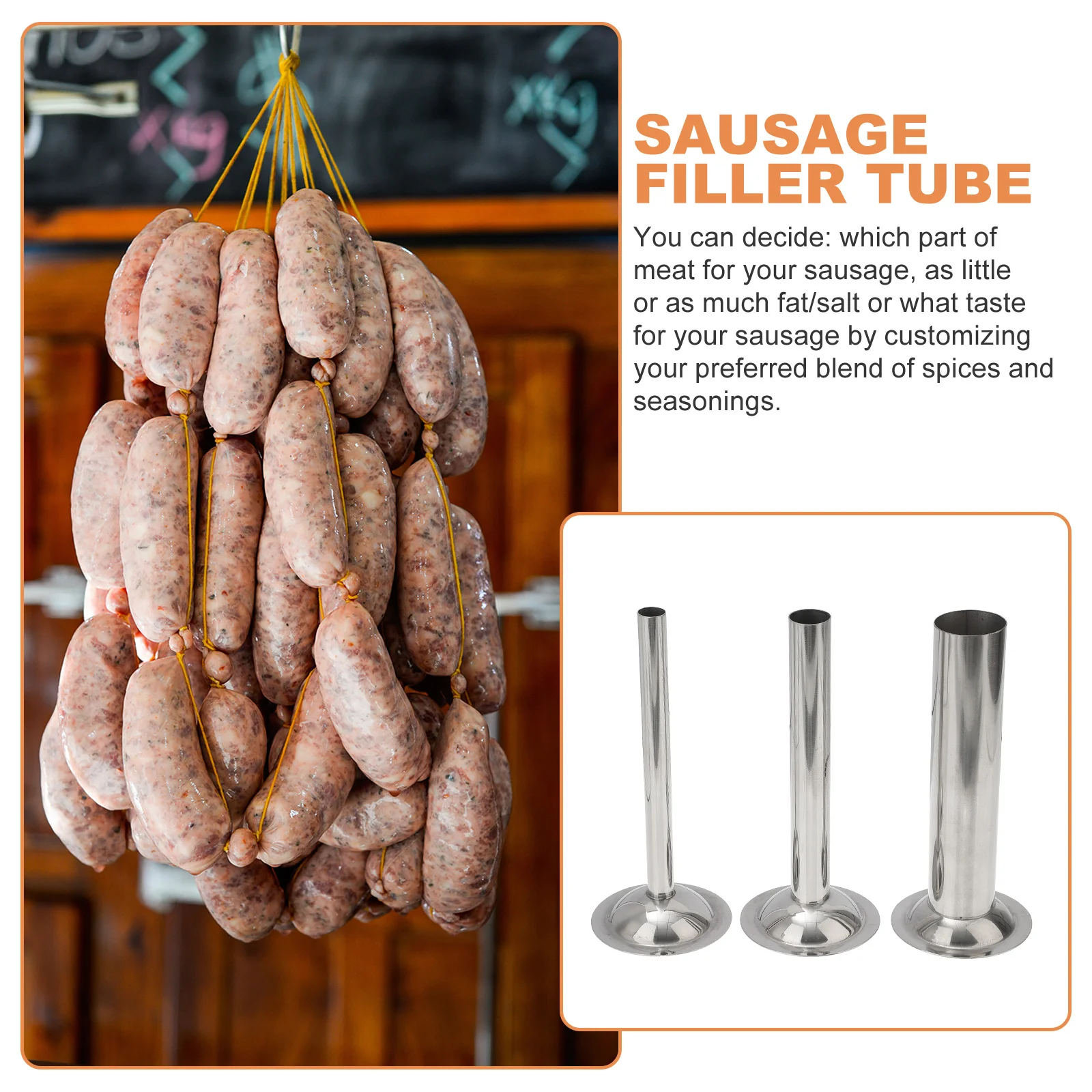 

3Pcs Sausage Filling Tools Stainless Steel Stuffer Tube Set for Ground Meat Bags Venison Pork Turkey Filler Sausage Stuffer