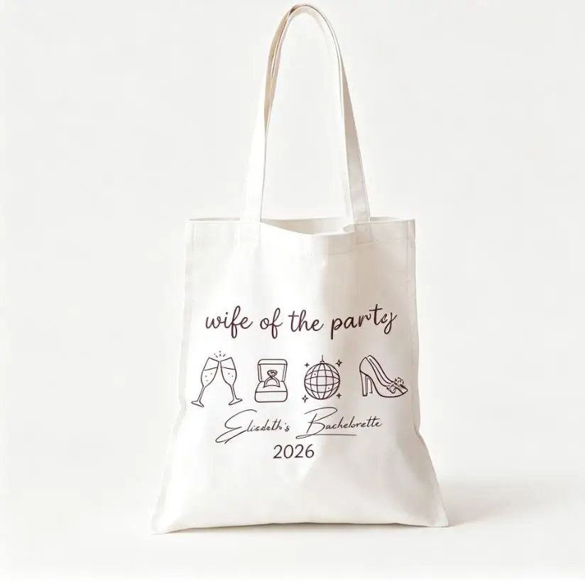 

Custom Bride Squad Tote Bag Personalized with Name Lightweight Foldable Canvas for Bridal Party Wedding Favor
