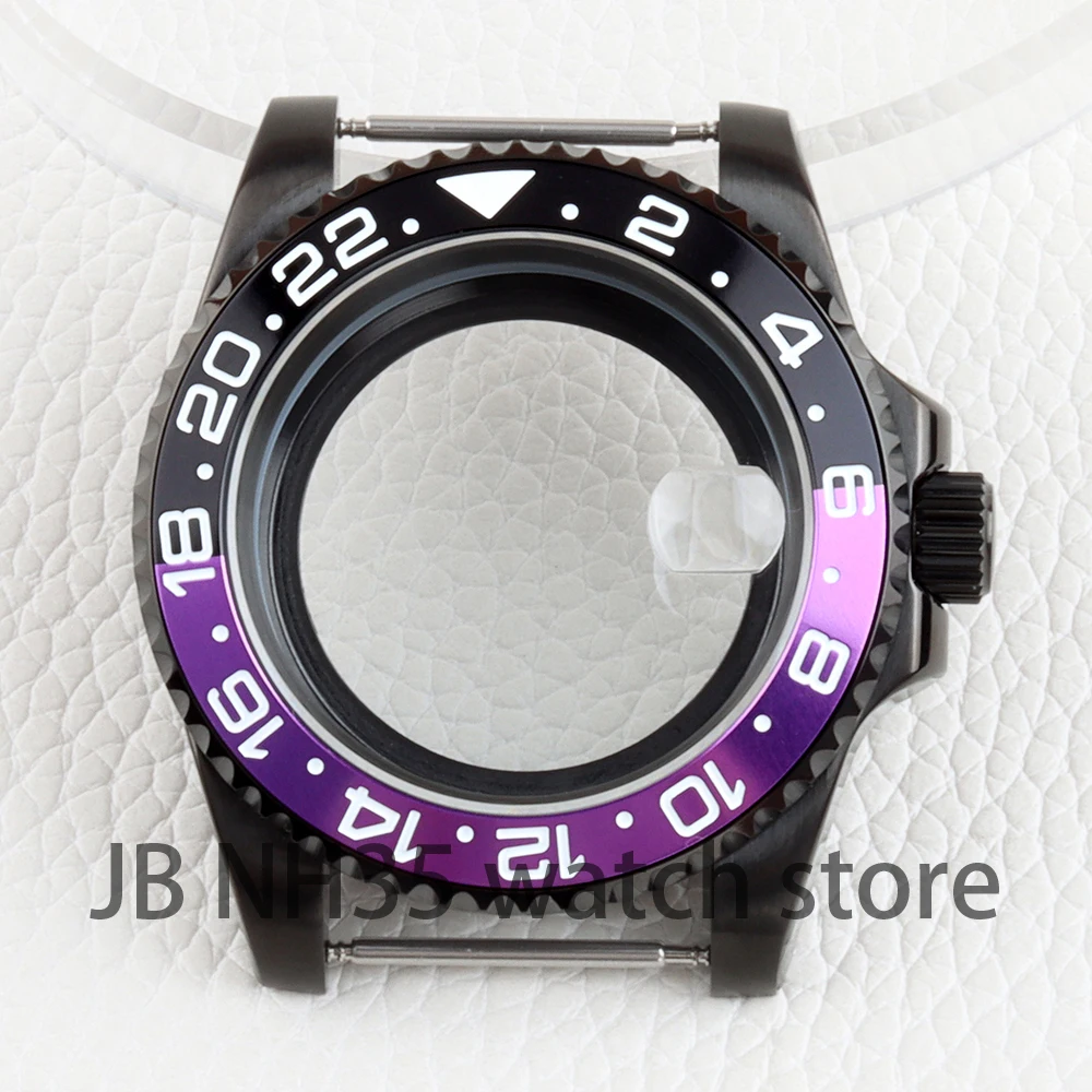 Cassa per orologio NH35 nera da 40 mm Vetro zaffiro impermeabile solido acciaio inossidabile 316L per movimento GMT NH34 NH35 NH36 NH38 Quadrante da 28,5 mm