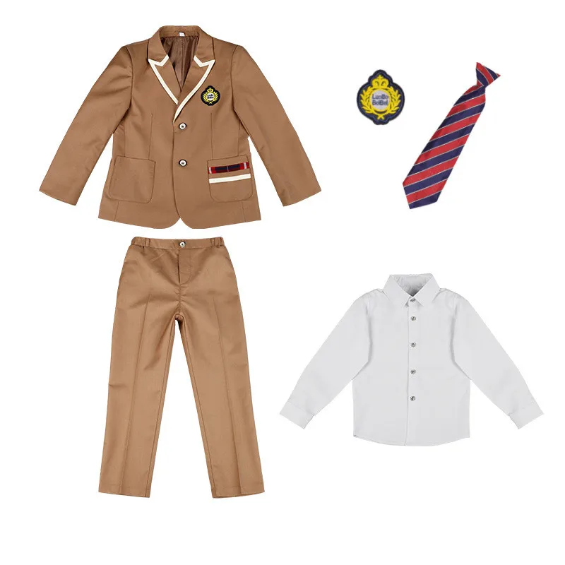 Boys School Uniform Girls Jacket Khaki Skirt Shirt Tie Suits Kids Formal Dress Tuxedo Toddler Clothes Sets Child Student Outfits