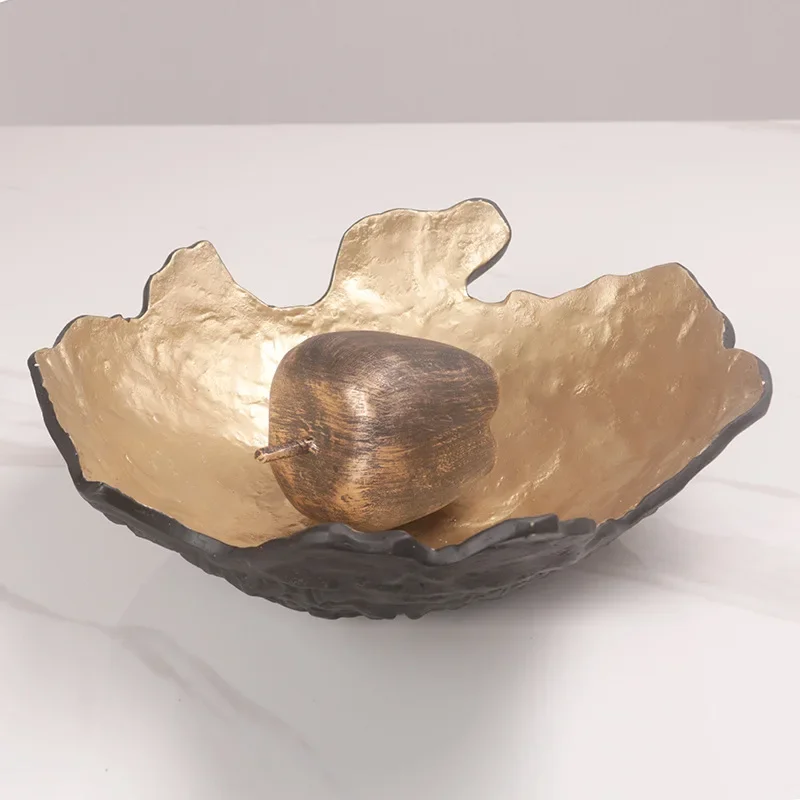 Resin Handicraft Irregular Fruit Bowl Desktop Storage Container Tray Golden Platter Snack Plate Home Decoration Accessories