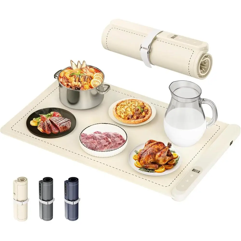 Graphene Electric Warming Mat Rapid Heating Food Tray 6 Temperature Settings Timer Portable Silicone Food Heater Parties Events