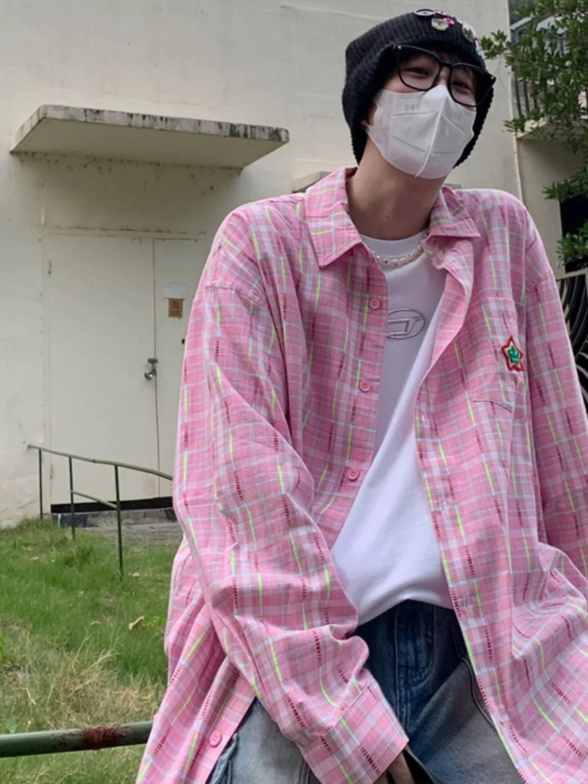 

Мужская рубашка Dopne Pink Plaid Long Sleeve: модный дизайн, осенняя коллекция, стиль для студентов, новинка