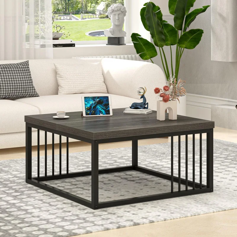 Modern Coffee Table,Square Dining Table,Separated Desktop,Suitable for Living Room,Dark Gray