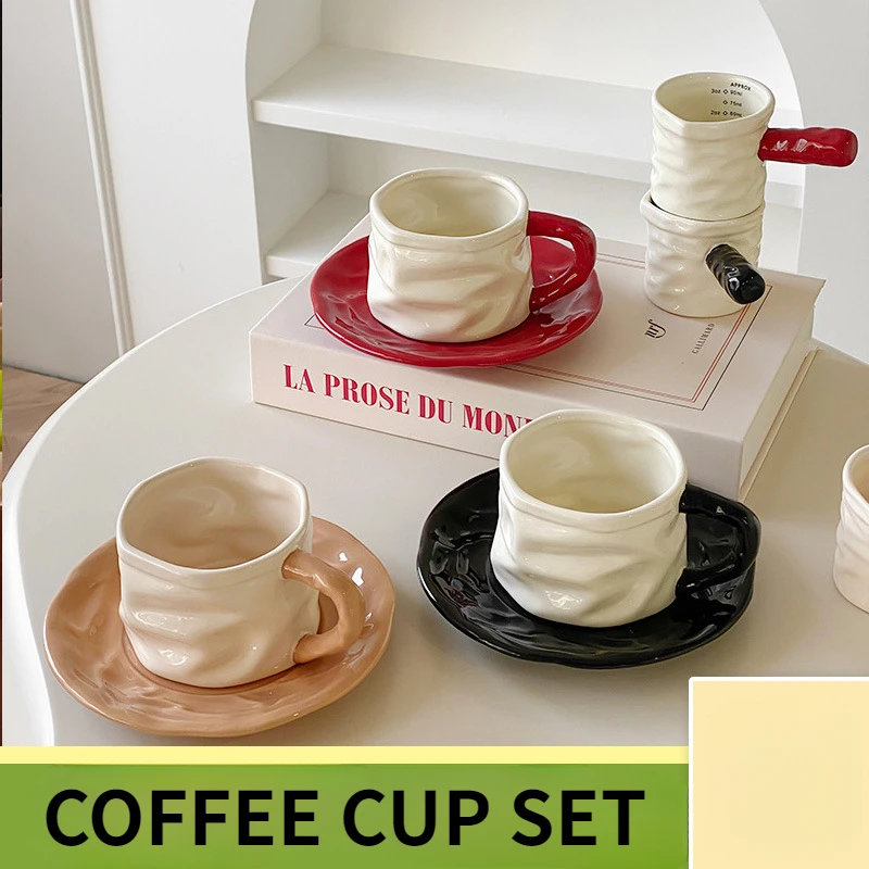 

Latte Art Coffee Cup and Plate Set High Aesthetic Value Afternoon Tea Cup Luxurious Ins Style Mug Creative Ceramic Cup