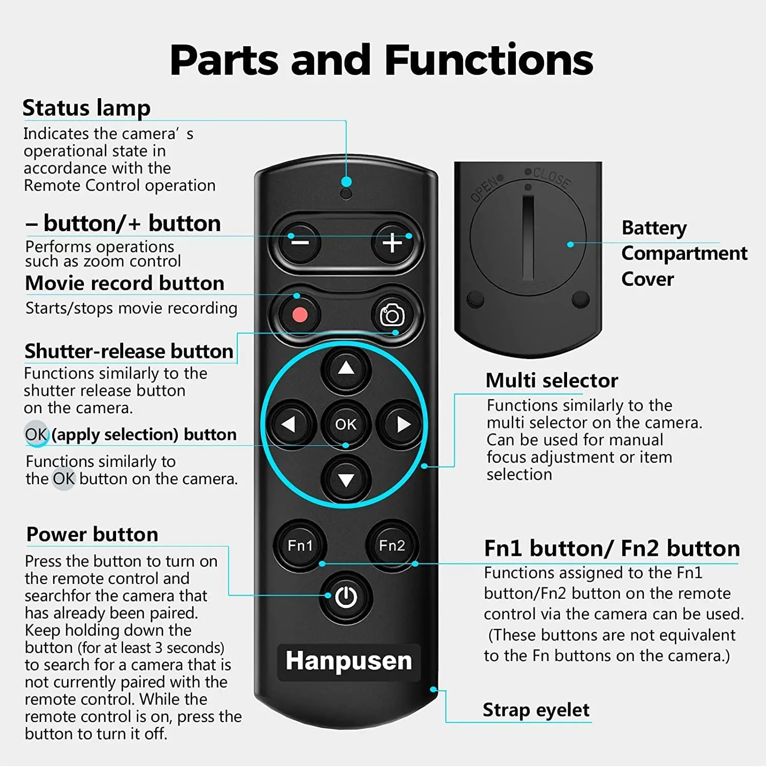 HANPUSEN Bluetooth Wireless Camera Remote for Nikon Zfc Z30 Z5 Z7II Z6II Z50 COOLPIX P1000 P950 A1000 B600; Replace Nikon ML-L7