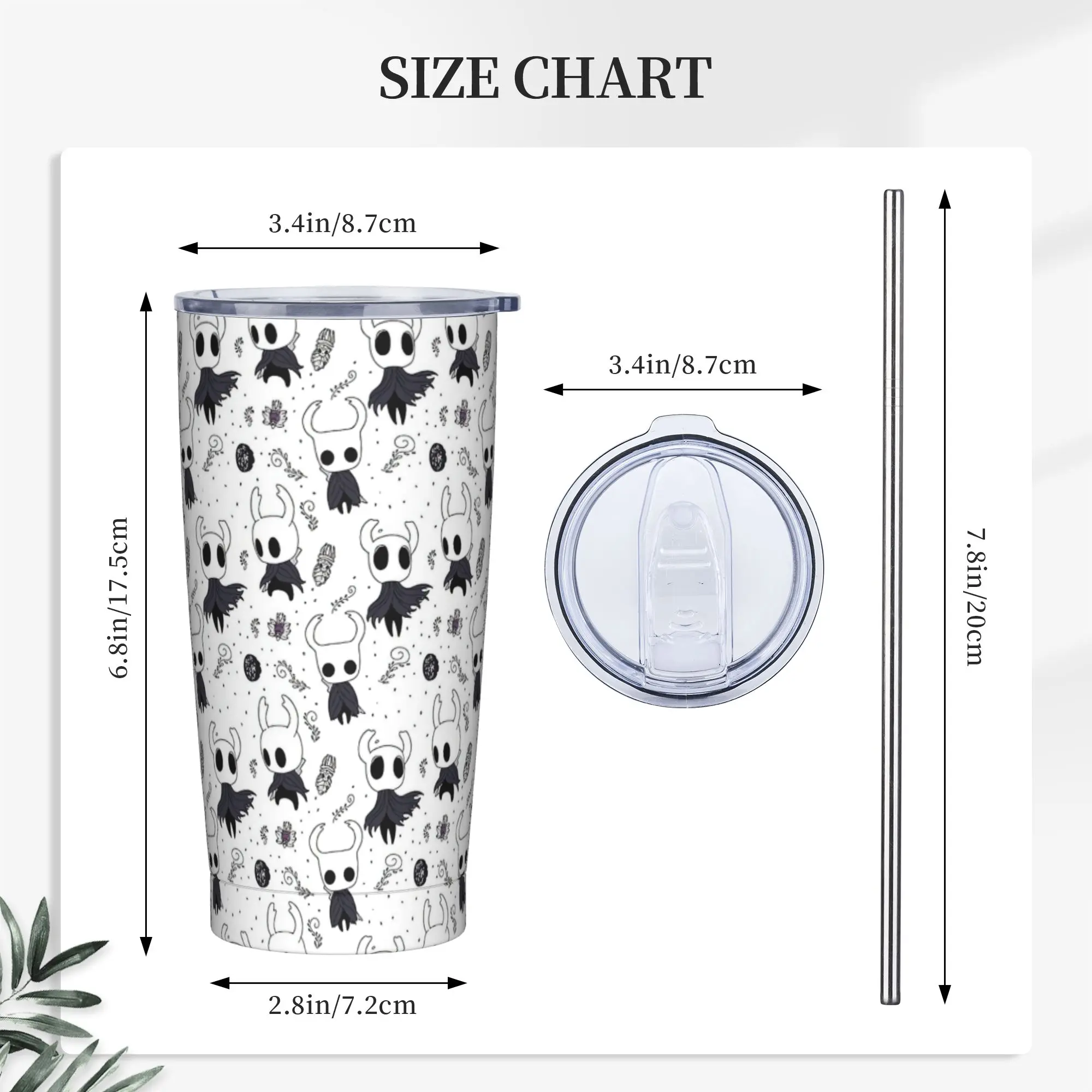 Hollow Knight Pattern Insulated Tumbler with Straws Lid Game Vacuum Coffee Mugs Office Home Car Bottle Cup, 20oz