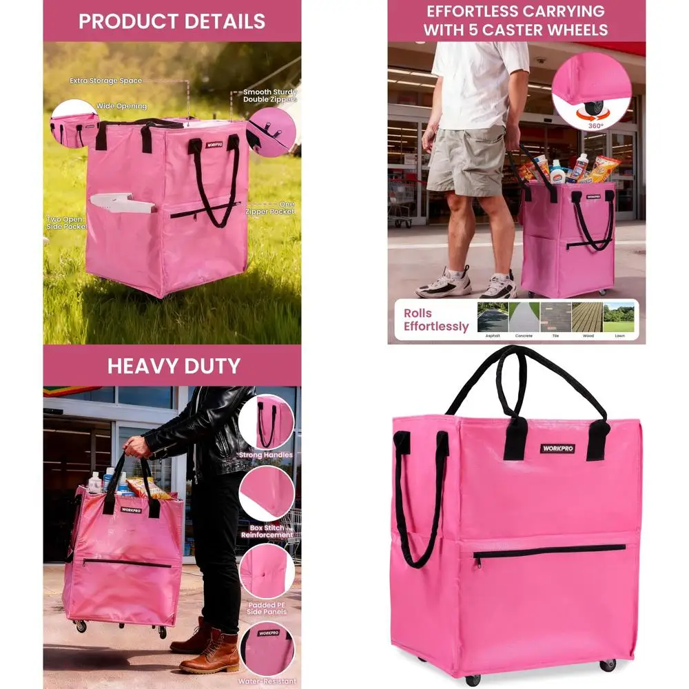 

Сумка-тележка на 36 галлонов с 5 колесами, грузоподъемность 264 фунта, двойные ручки, широкая молния для покупок, стирки и переезда