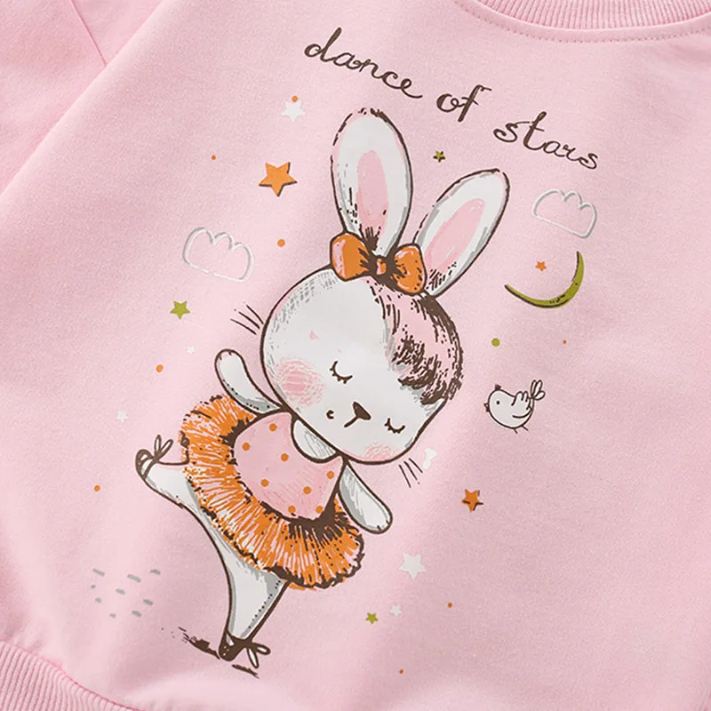 Spring Baby Girls Sweet Clothes Set Kid Cartoon Rabbit Sweatshirts Solid Cotton Pullover Children Girl Long Sleeve T-shirts Top