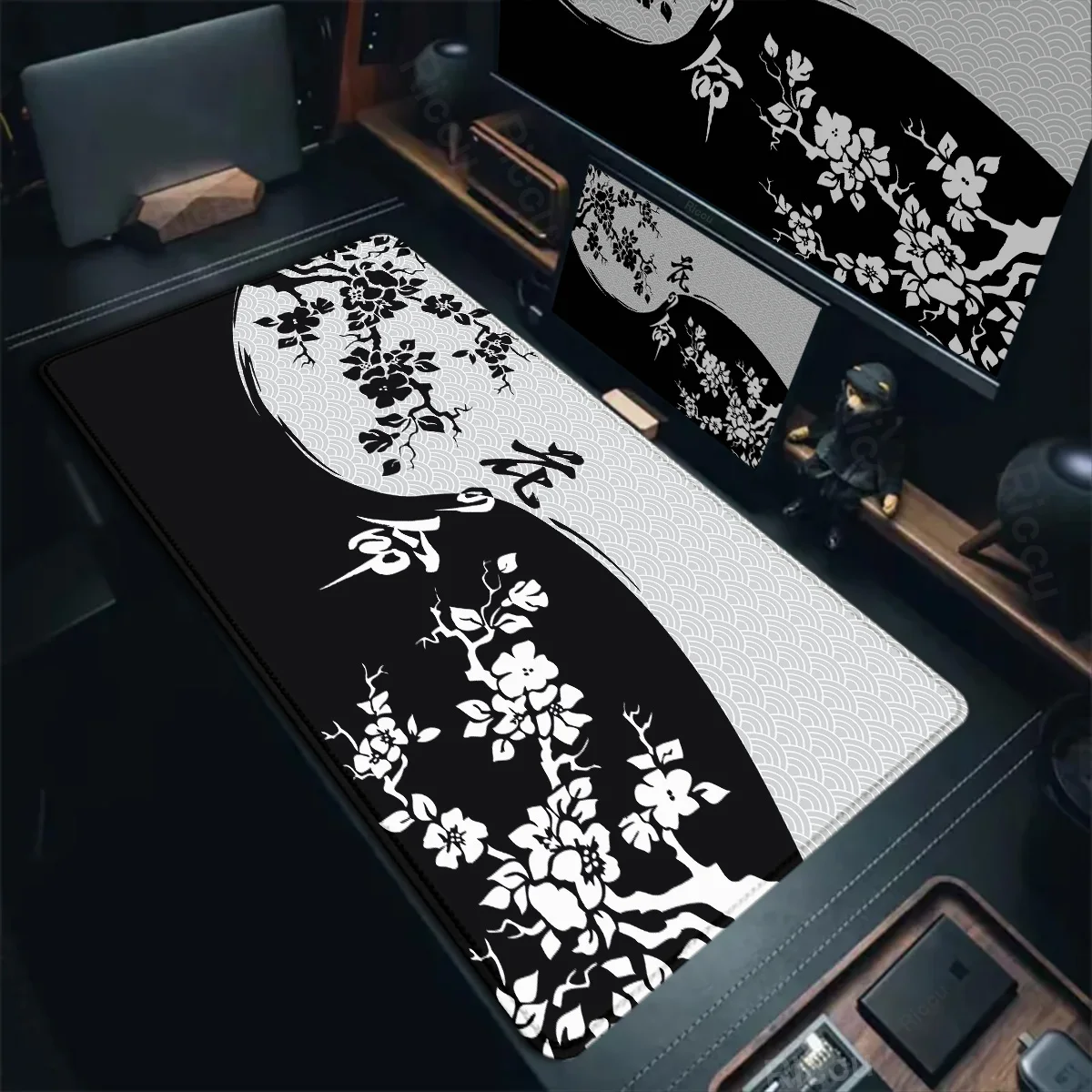 Computer Home HD Keyboard Mat XXL Black and White Cherry Blossom Mousepad Custom Deskmat 90x40cm Laptop Soft Anti-slip Mouse Pad