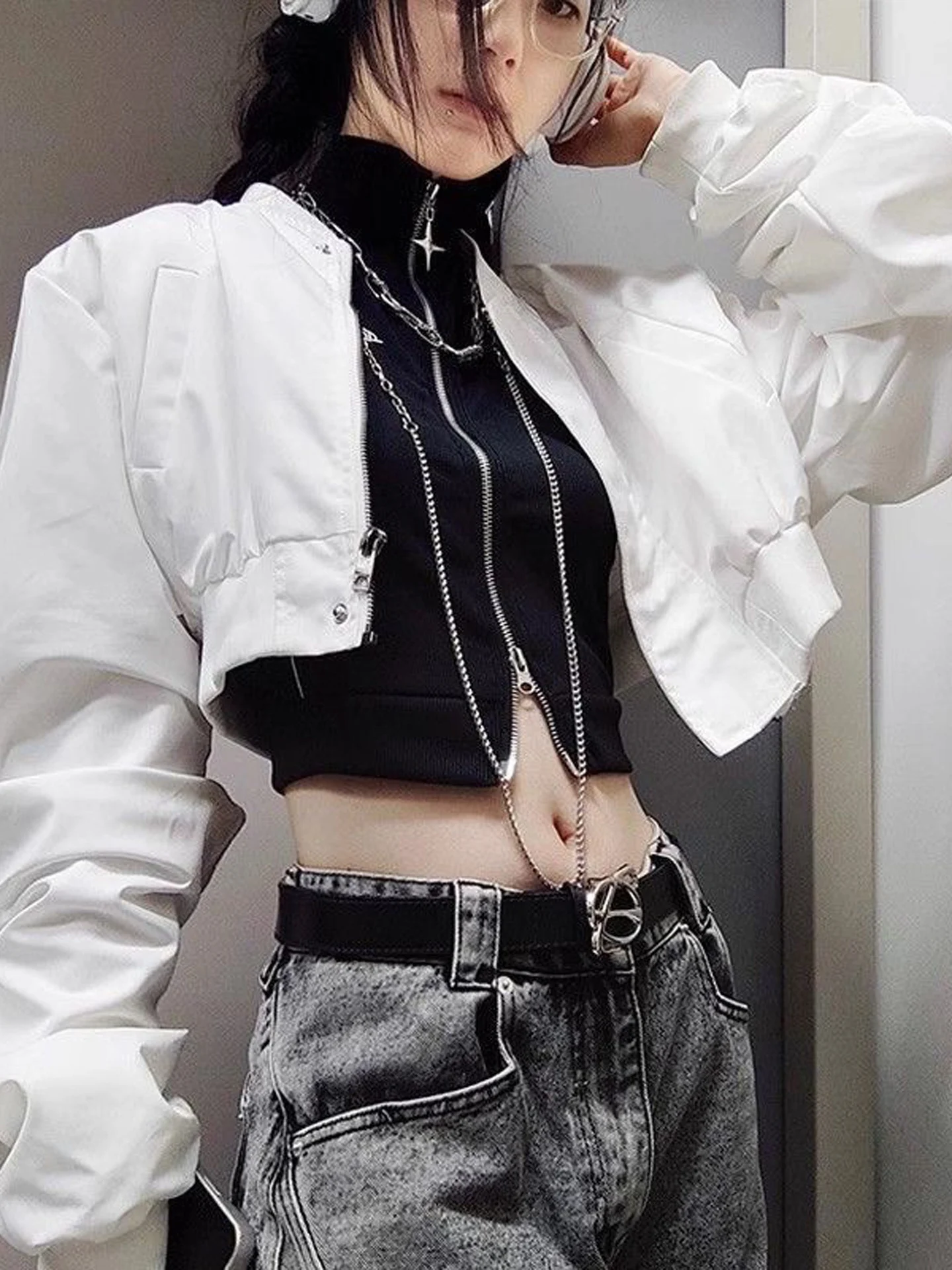 Retro American Short Motorcycle Jacket Women's Autumn New Style Zipper Versatile Base Shirt Fashionable Cool Hot Girl Coat