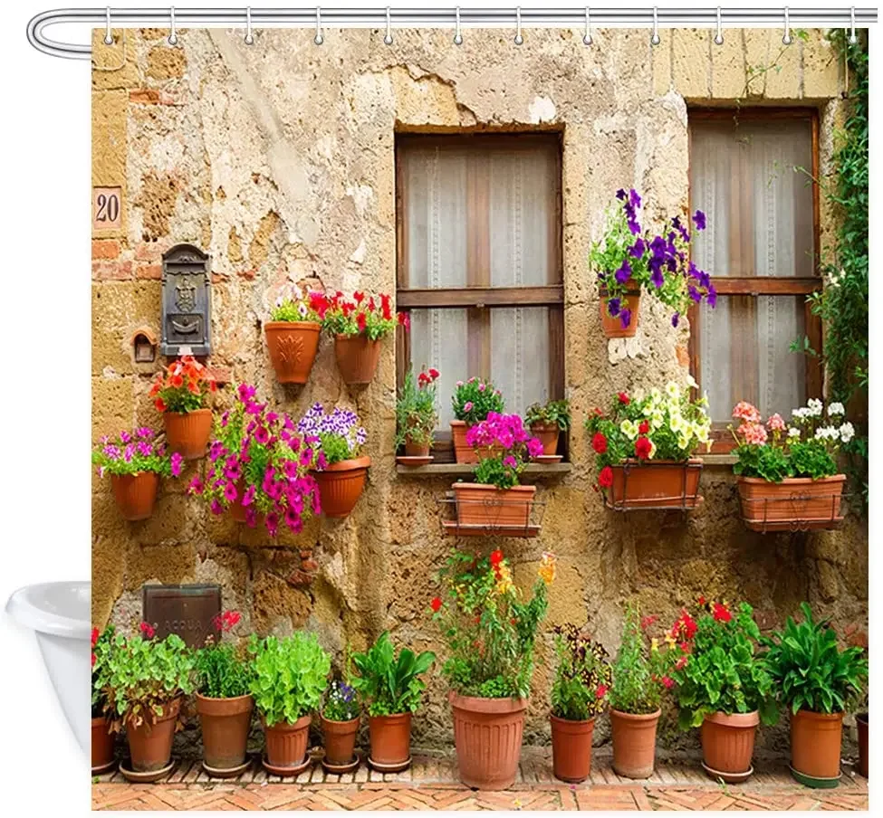

Тосканская занавеска для душа, уличная, украшенная цветами в Италии, занавеска для ванной комнаты, полиэфирная ткань, занавески для ванной с крючками, моющиеся